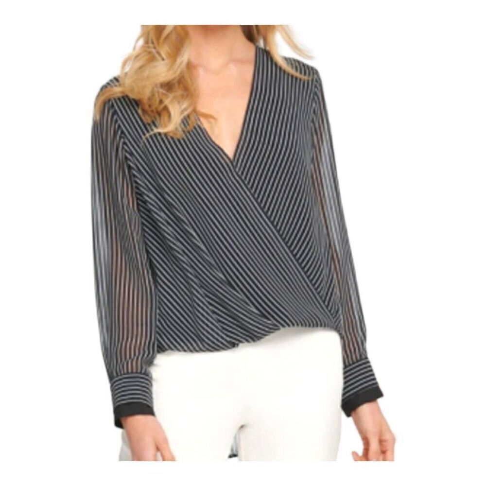 DKNY Women's Surplice Striped High-Low Blouse Sz S